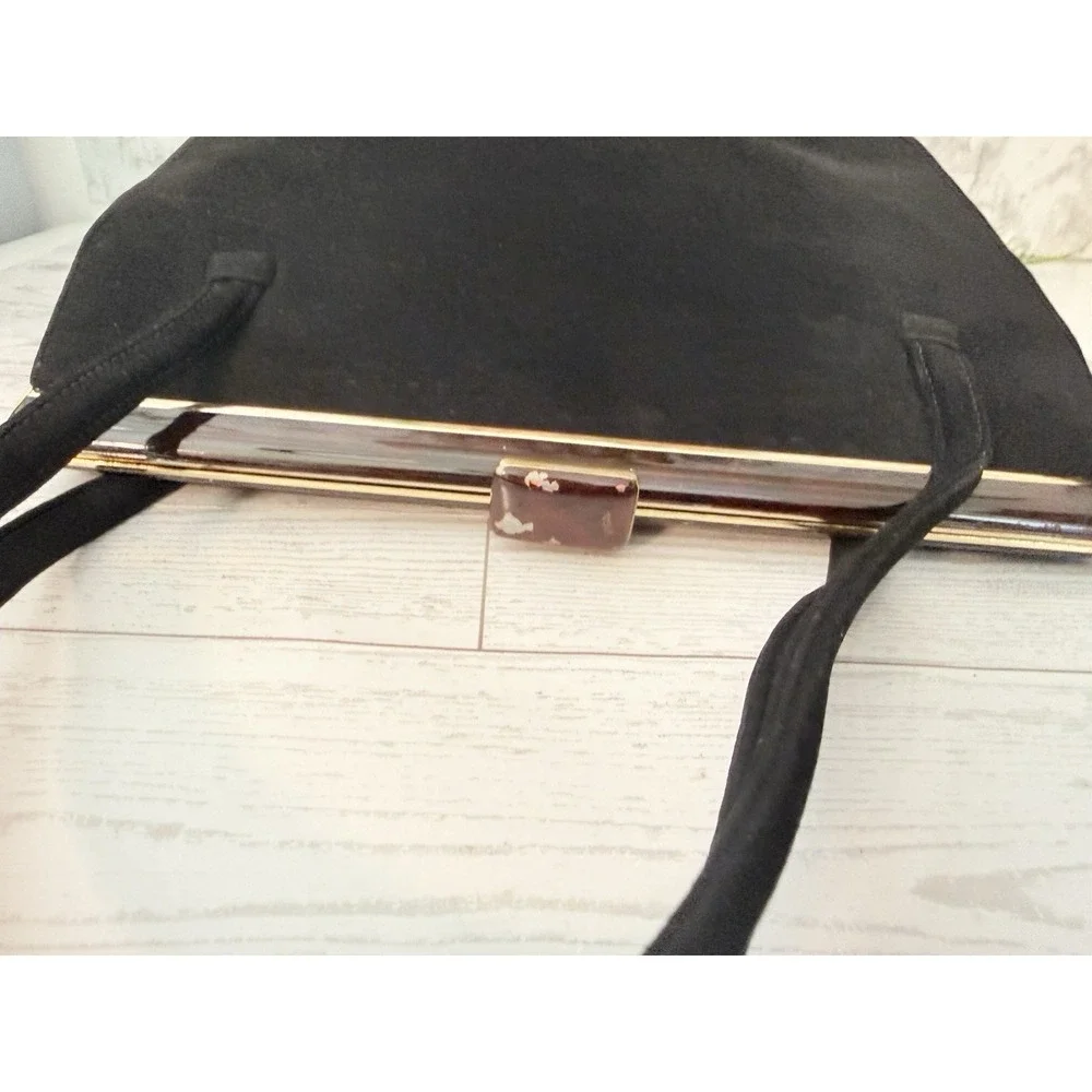 Koret Vintage Black Suede Evening Handbag W Chained Coin Purse & Mirror w Pouch